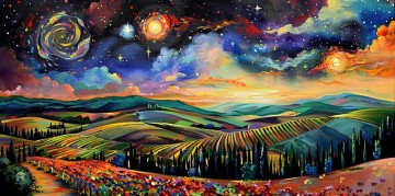 Landscapes Painting - Original Starry Night painting celestial landscape art universe wall decor galaxy stars